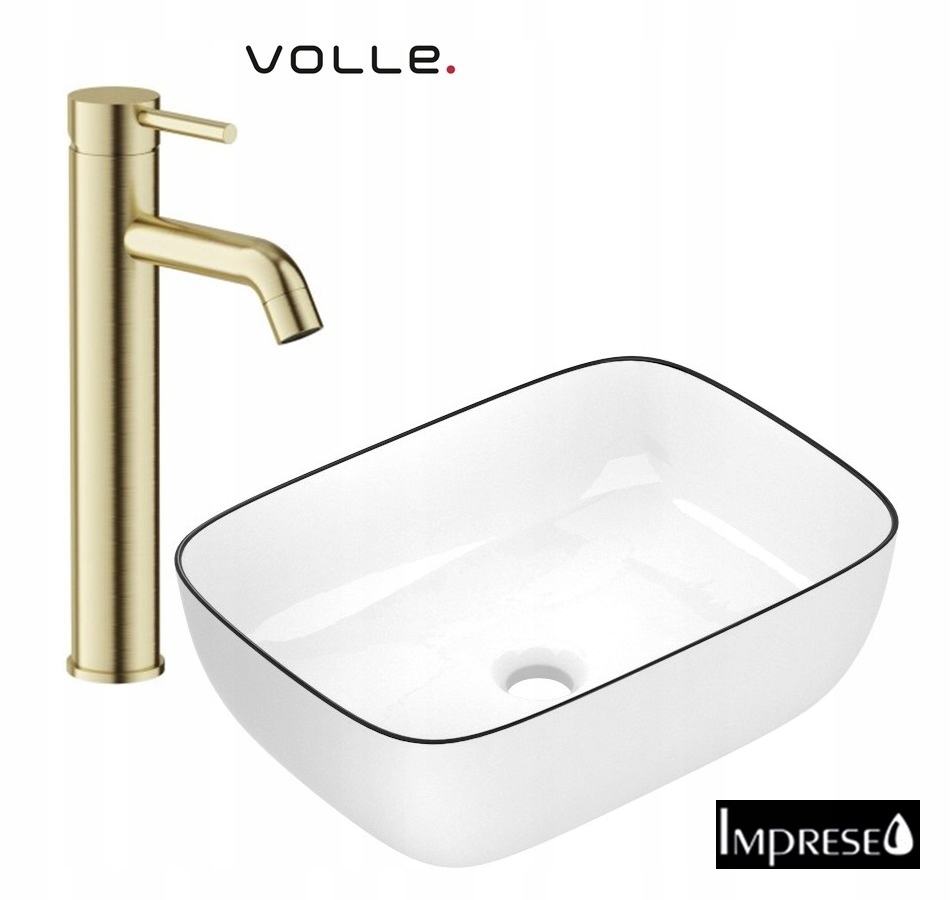 Umyvadlo 45*32 Imprese Čierny Rant Zlatá brúsená Batéria