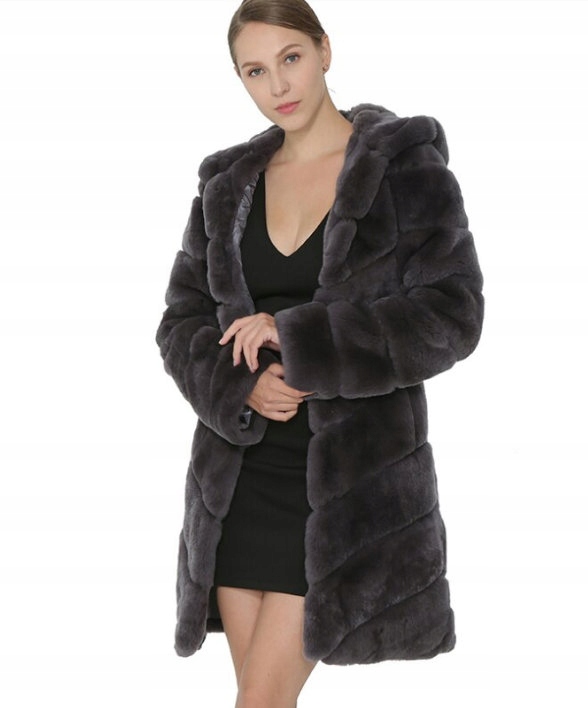 Piękny Płaszcz Futro naturalne z Królika Rex 38 M Rodzaj naturalne