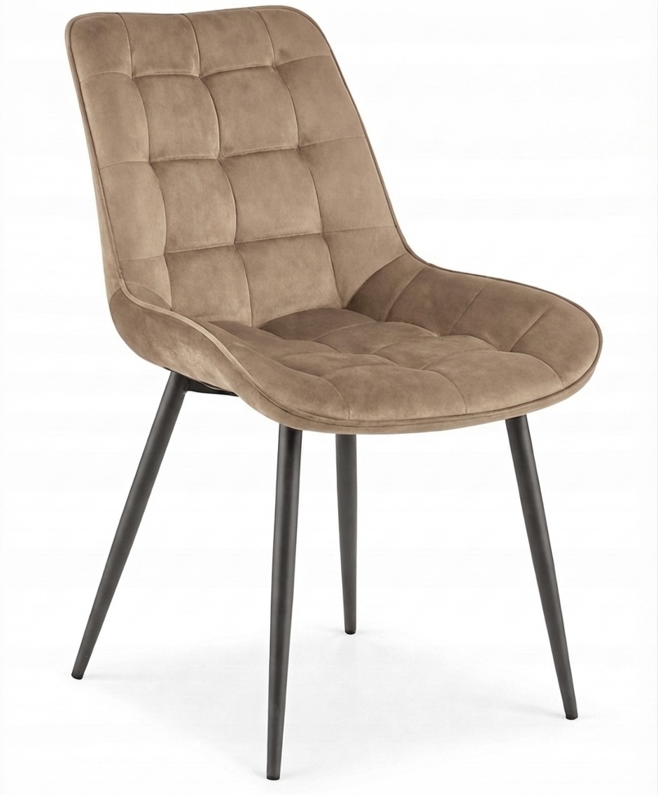Krzesło Welurowe Pikowane Loft Jadalnia Salon Beż Cappuccino Taupe