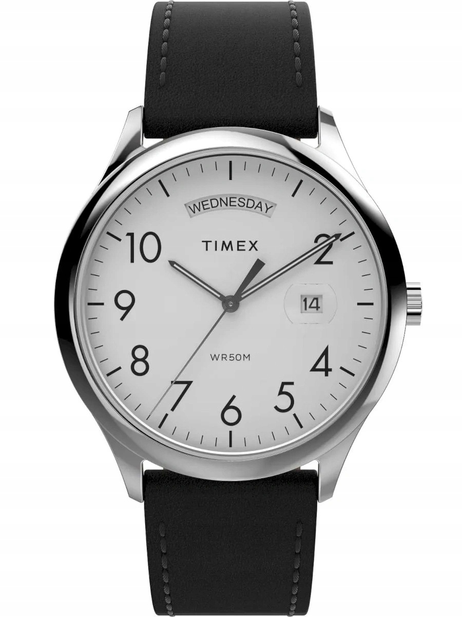 Pánské Hodinky Timex TW2W68300 Černý Kožený Pásek Datumovka Pro Kluka