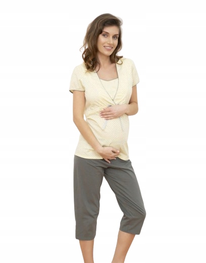 Dvoudílné pyžamo Krátký rukáv 3/4 kalhoty Modrošedá M Žlutá