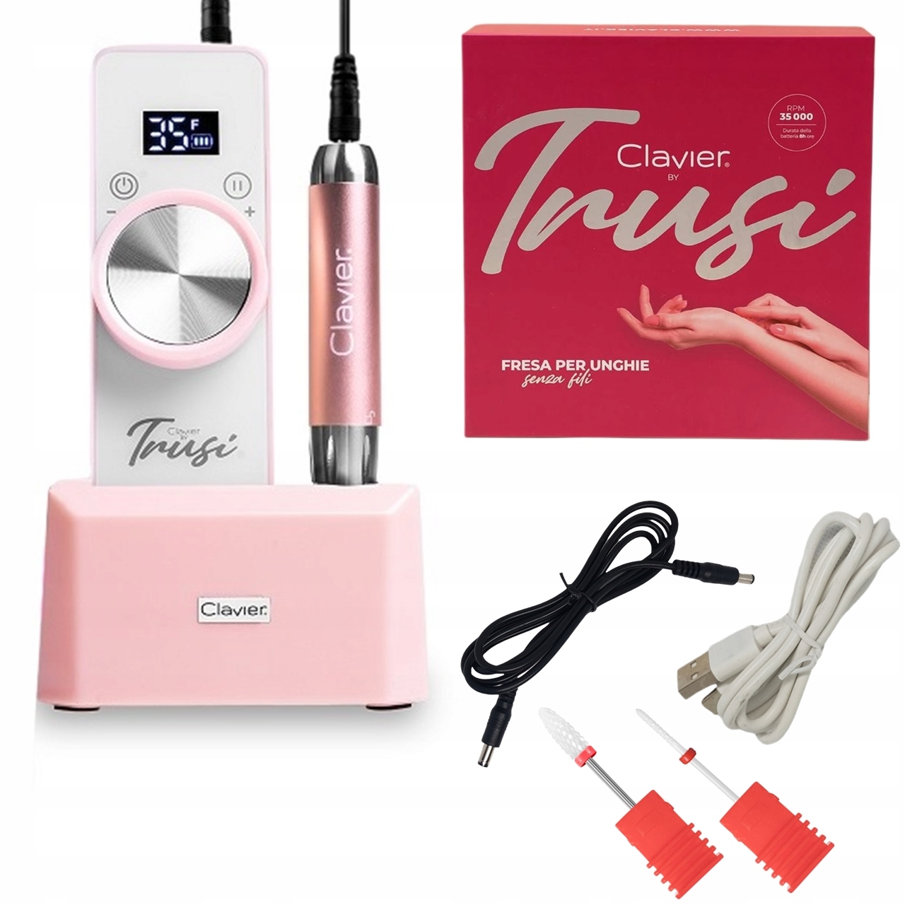 Frezarka Paznokci Clavier Przenośna Bezprzewodowa Akumulatorowa 65W Trusi