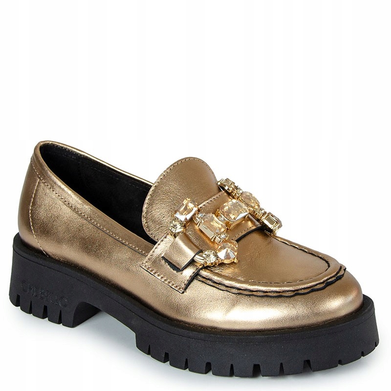 Chebello 4369 Zlaté Kožené Mokasíny S Ozdobou 40