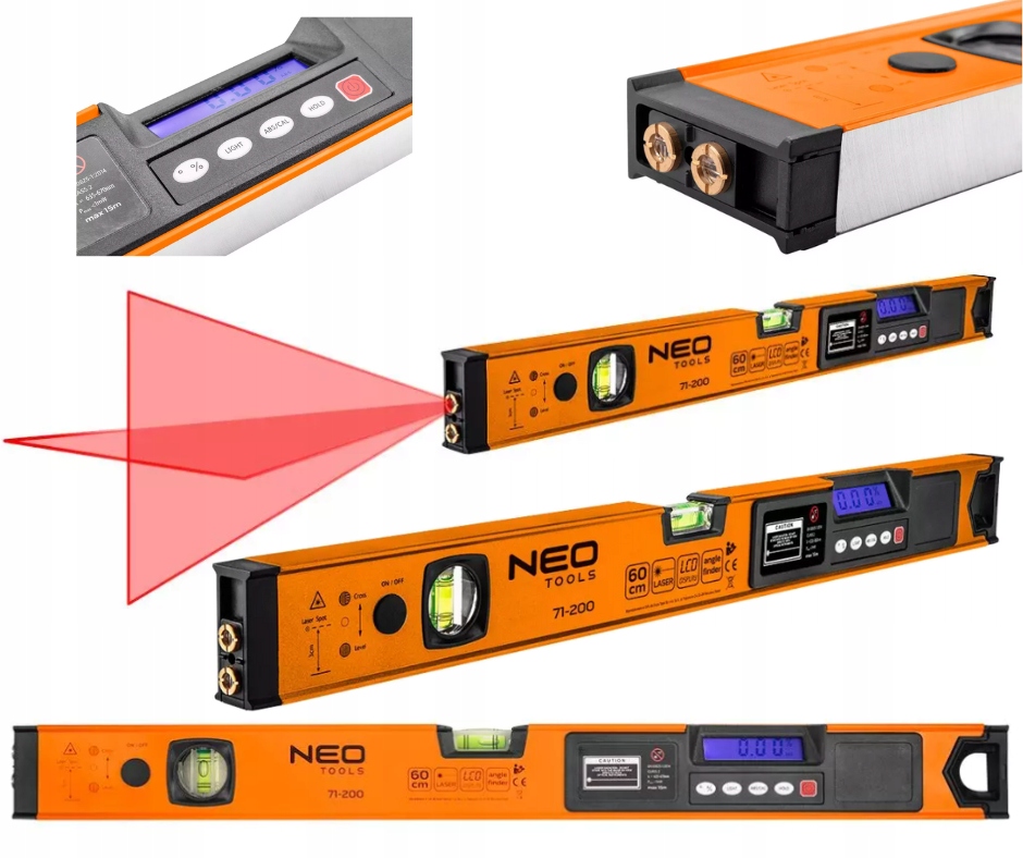

Neo Poziomnica Elektroniczna LCD Laserowa Alu 60cm