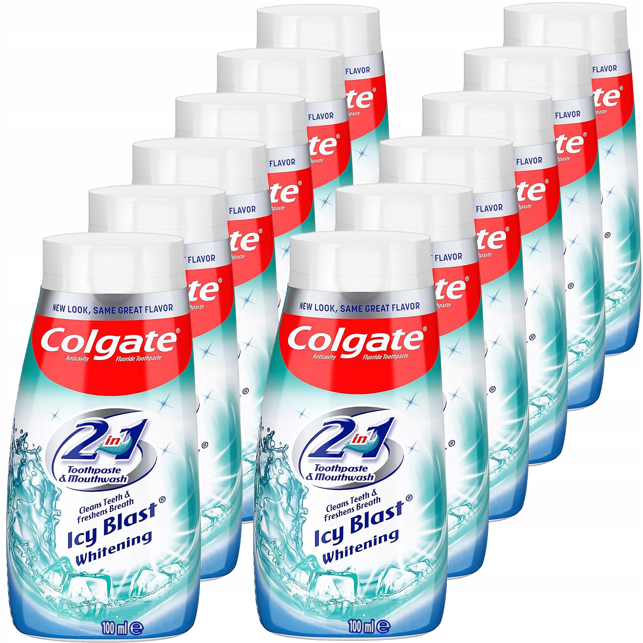 Colgate Pasta do Zębów Wybielająca 2w1 Płyn do płukania Icy Blast 12x 100ml