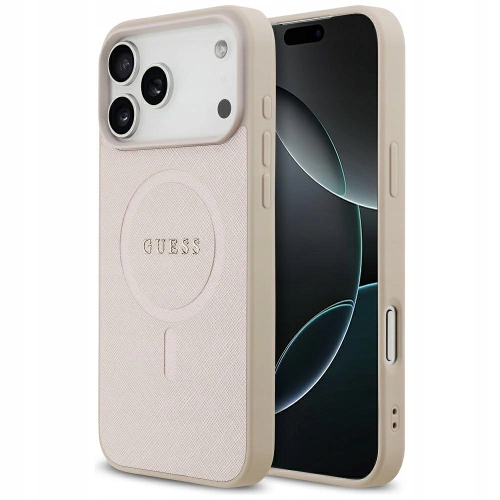 Pouzdro Guess Saffiano Classic Logo MagSafe pro iPhone 17 Pro Max růžové