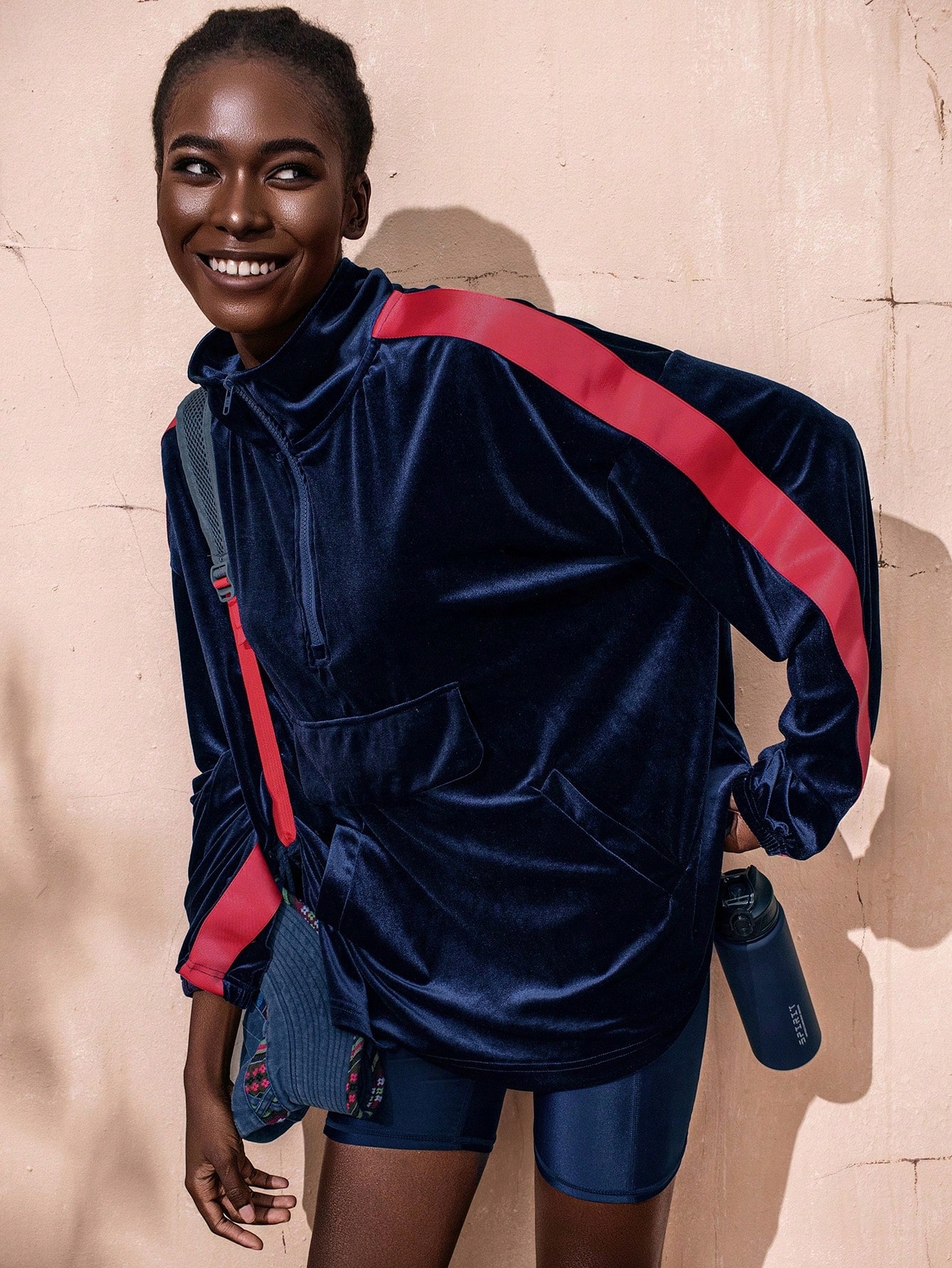 Tmavě Modrý Komplet Casual Mikina Sametová Oversize S Legínami Shein S 36