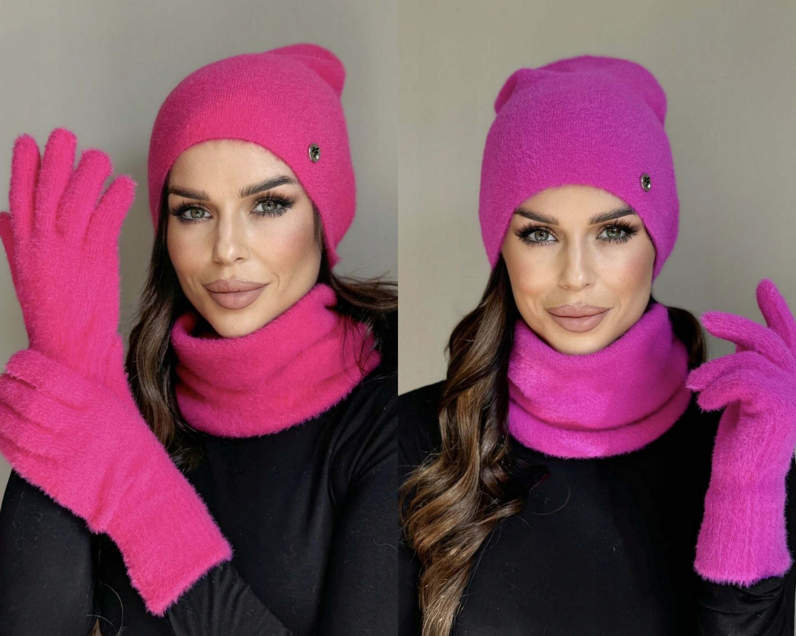 KOMPLET DAMSKI CZAPKA KOMIN GOLF TUBA RĘKAWICZKI ZESTAW CIEPŁY ALPAKA KOLOR Rozmiar uniwersalny