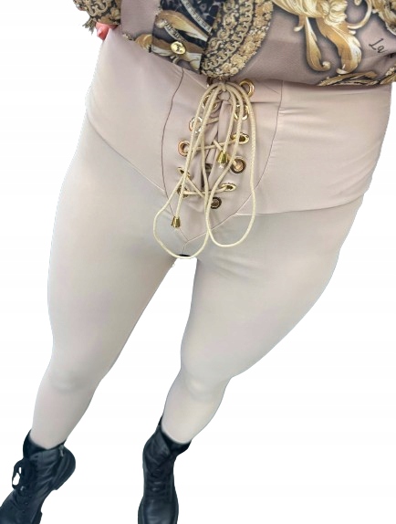 La Diva Dámské legíny Lycra béžové se zavazováním, vysoký pas, univerzální velikost