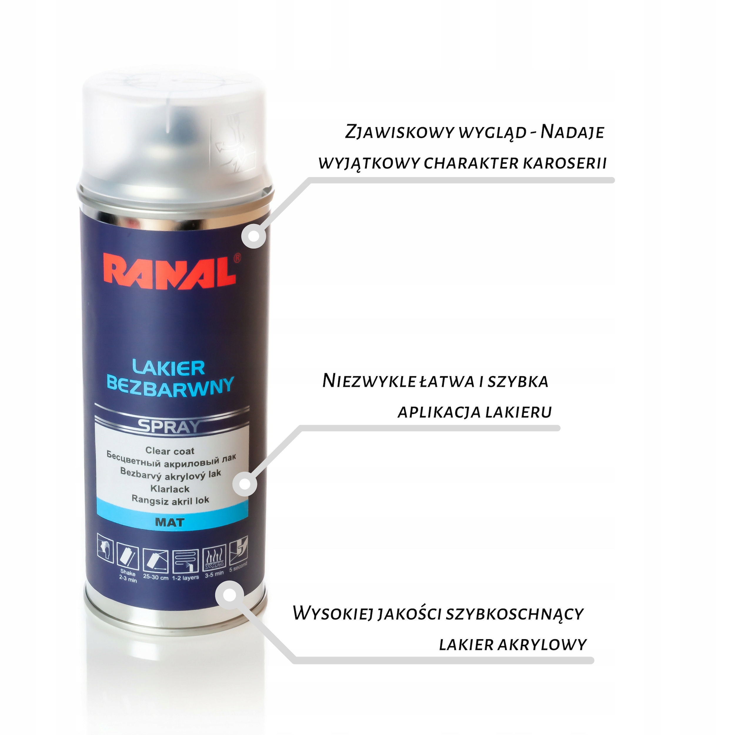 RANAL Lakier Bezbarwny Spray 400ml - MAT EAN 5906007002168