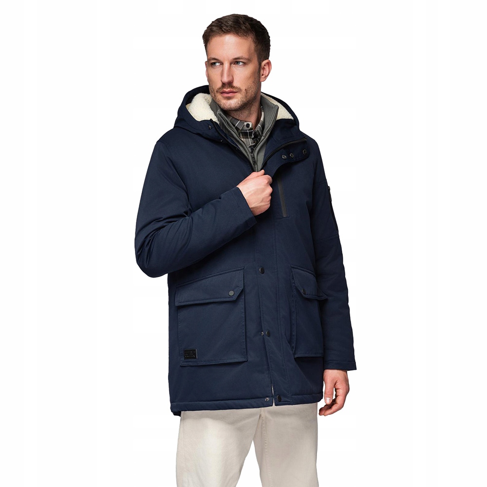 Zateplená pánská parka tmavě modrá s kapuce pohodlná V2 OM-JAPJ-0316 vel. XXL