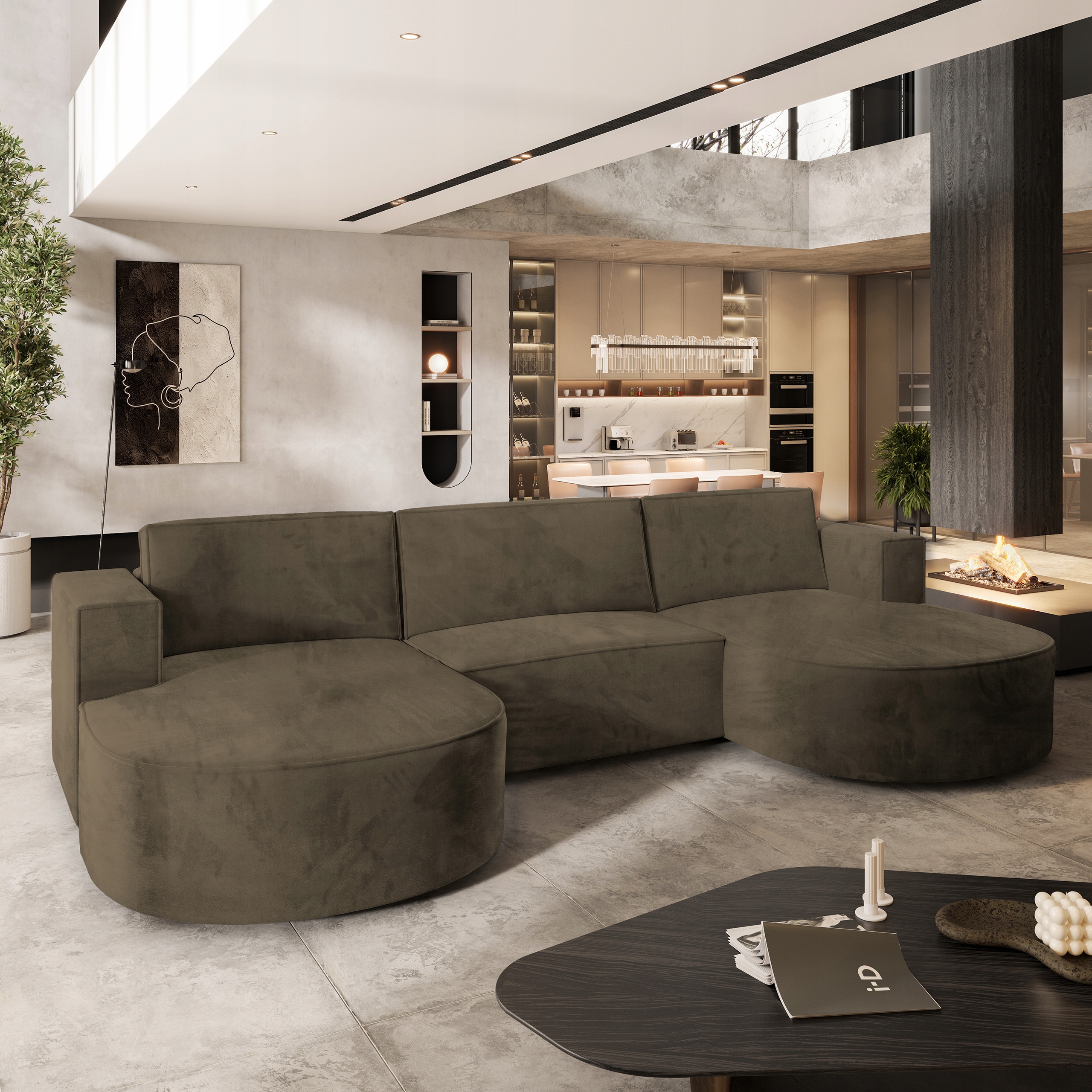 Rohová Sedací Souprava Vezzo Funkce Spaní Moderní Velur Béžová