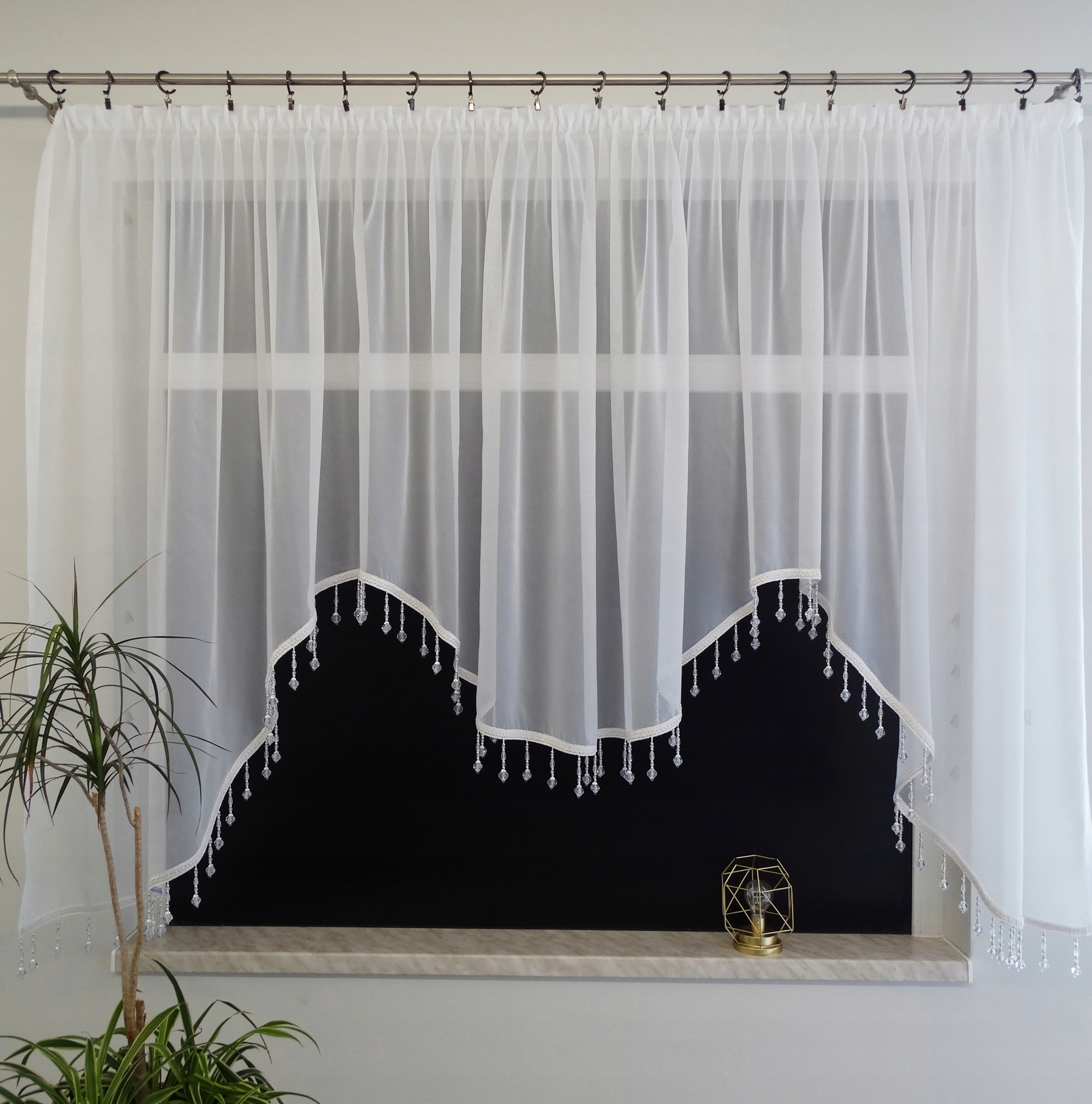 Mg Záclona Voál M-ka korálky Bílé dlouhé 400x120