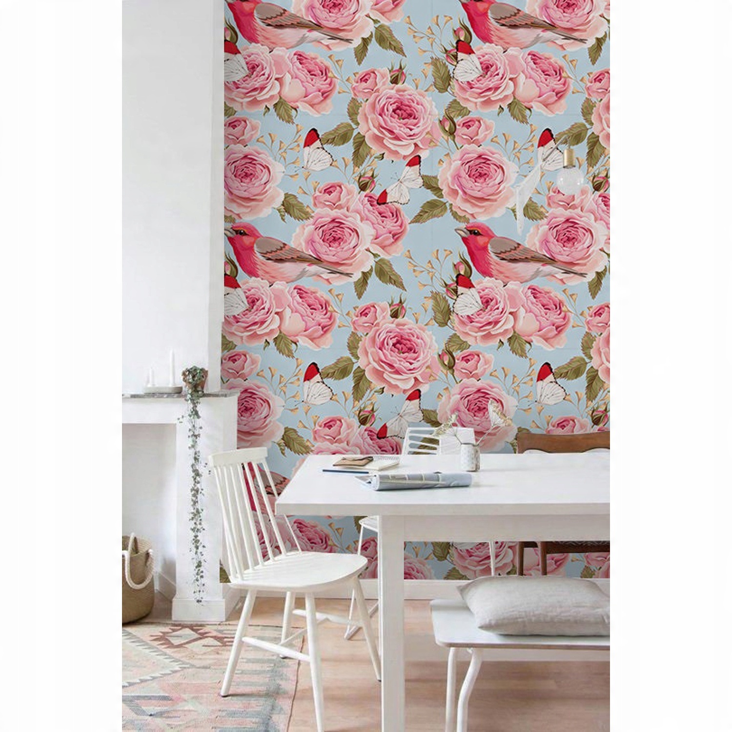 

Flizelina tapeta Angielskie ptaki i róże 416x254cm