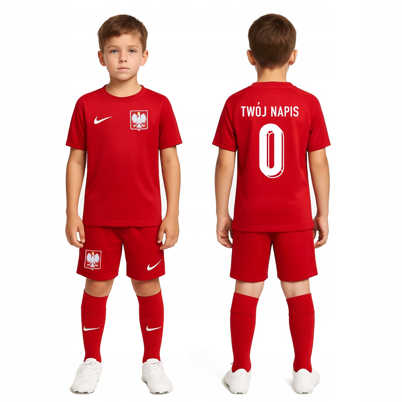 Polska Nike Strój piłkarski +getry zestaw Twój Nadruk np Lewandowski 98-104