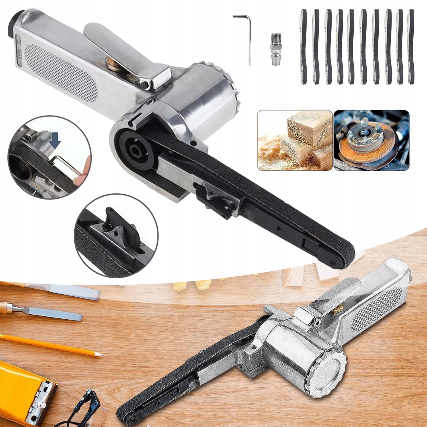 Pásová Bruska Regulace Úhlu Pneumatická 10X280 MM 10 X Brusné Pásy