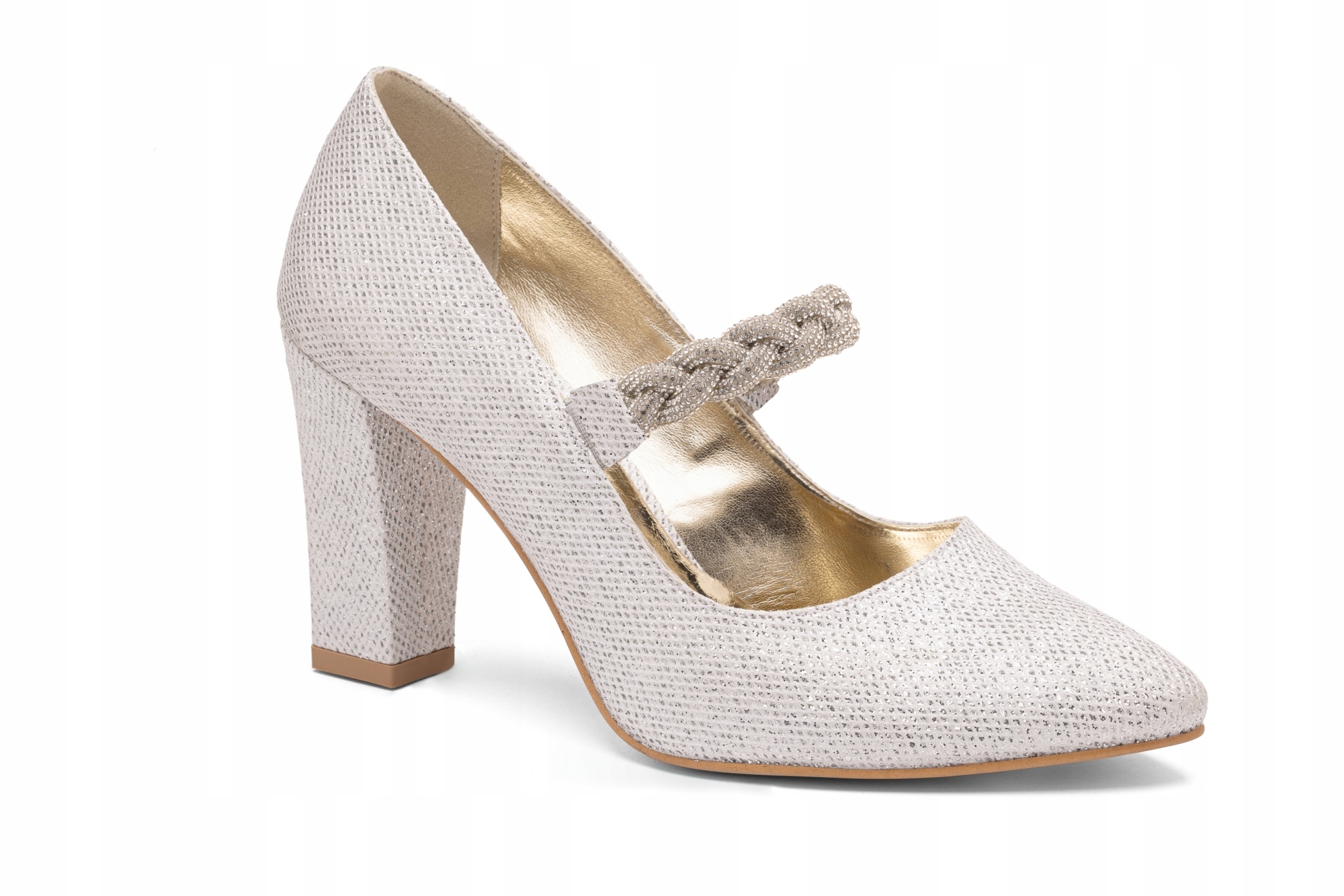 Lodičky na sloupku s ozdobným brokátovým copem stříbrné Butdam 36