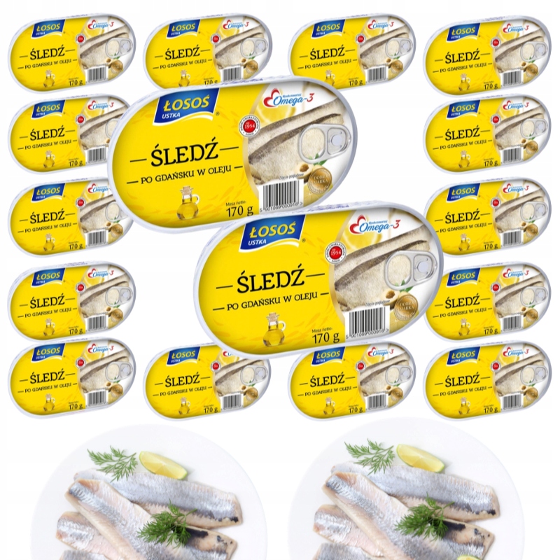 Sleď Na Gdaňský Způsob v oleji Łosoś Ustka Sada 16 x 170 g Rybí konzervy