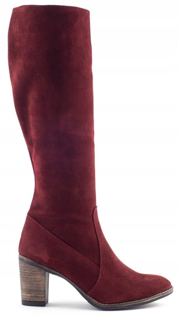 Bordó dámské kozačky z přírodní semišové kůže zateplené na zimu 36