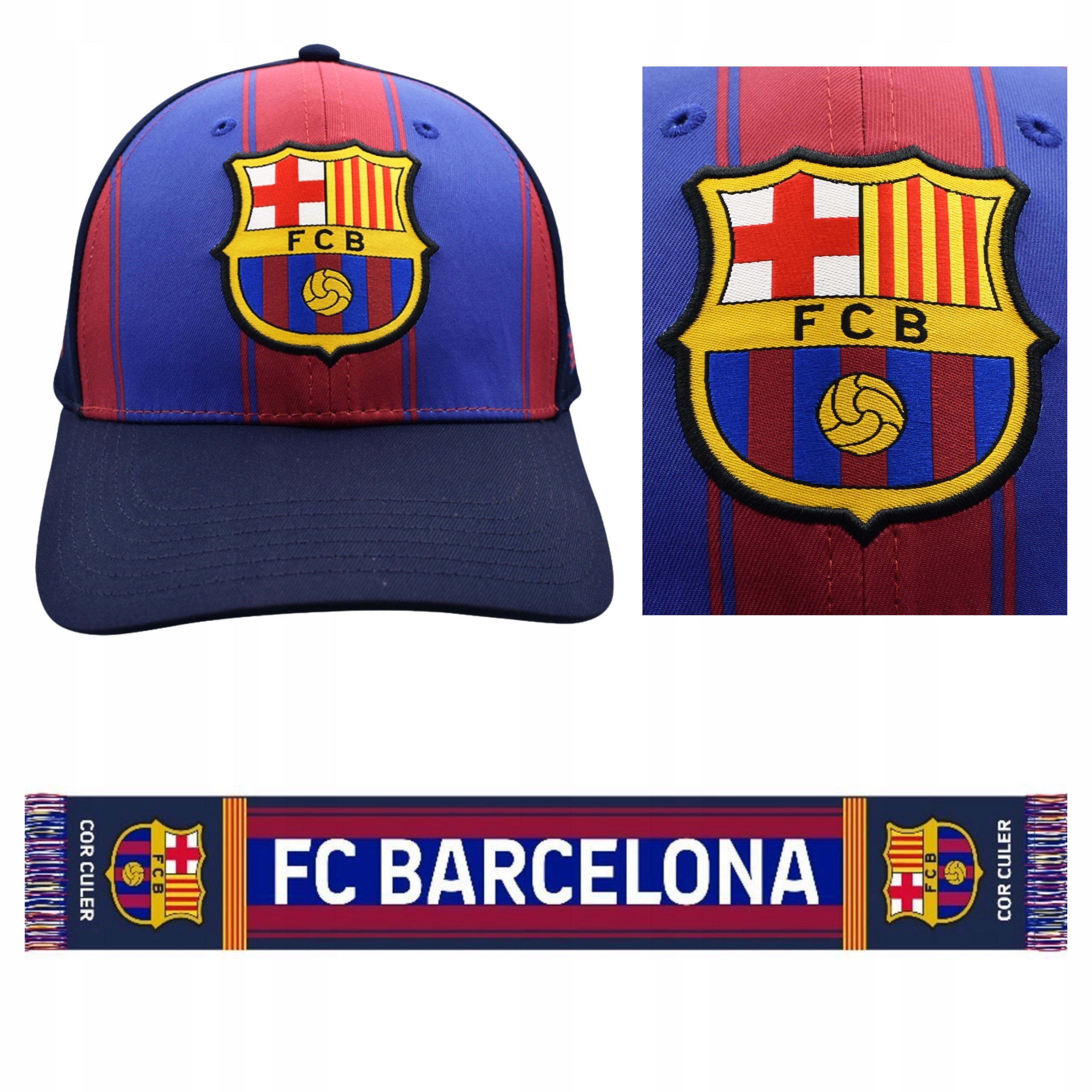 Czapka z daszkiem i szalik z frędzlami zestaw dla kibica Fc Barcelona