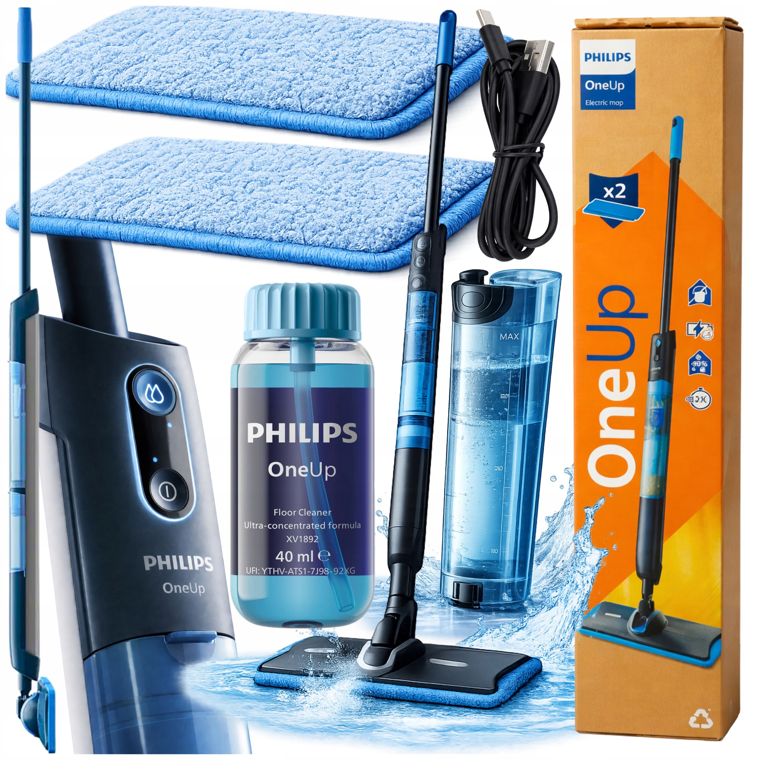 Philips Mop Elektryczny Bezprzewodowy Aku OneUp XV5113/11 2 Pady Lekki