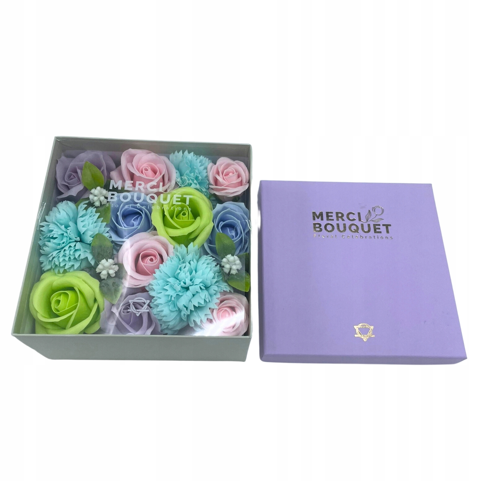 Kwadratowy Mydlany Flower Box - Niebieski