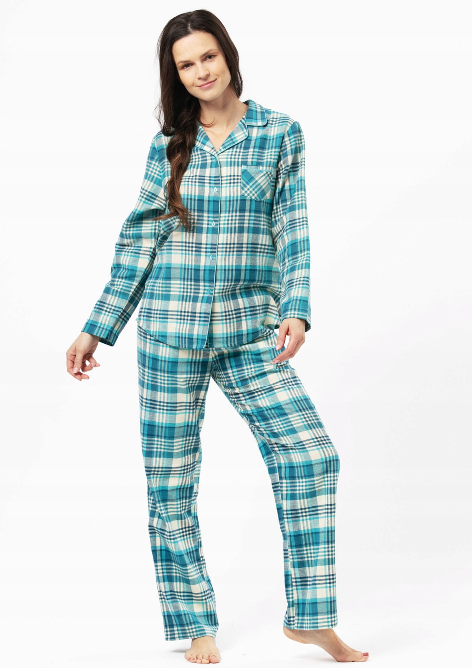 Pyžamo Key LNS-471 B24 vel L/40 modré bavlna flanelové na knoflíky