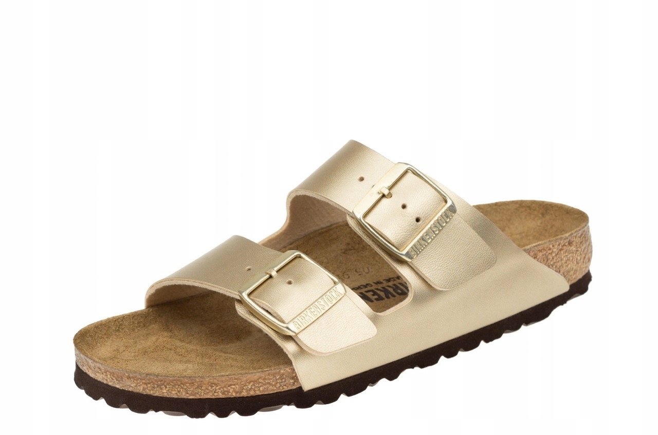 

Birkenstock Arizona modne złote klapki damskie 40