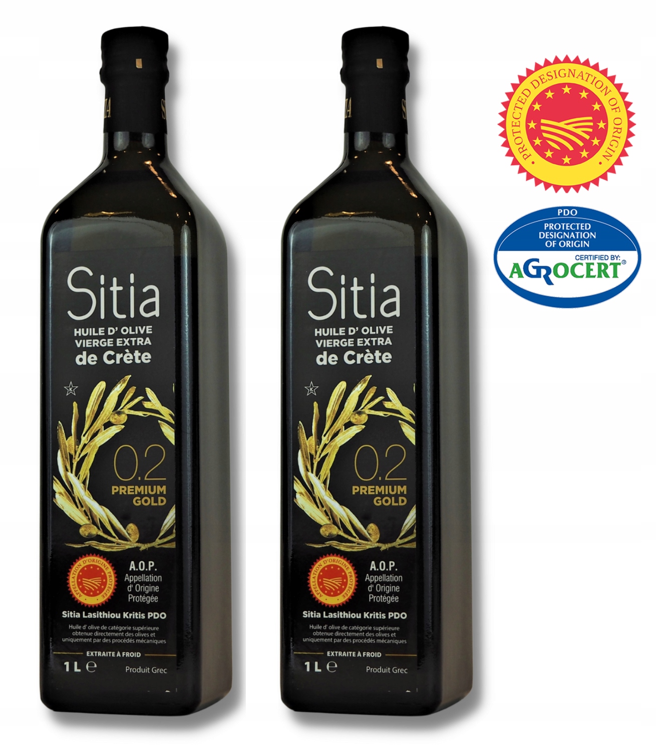 Zestaw oliwa Grecka Extra Virgin Sitia 0,2% butelka 2x 1L data aż do 08/27