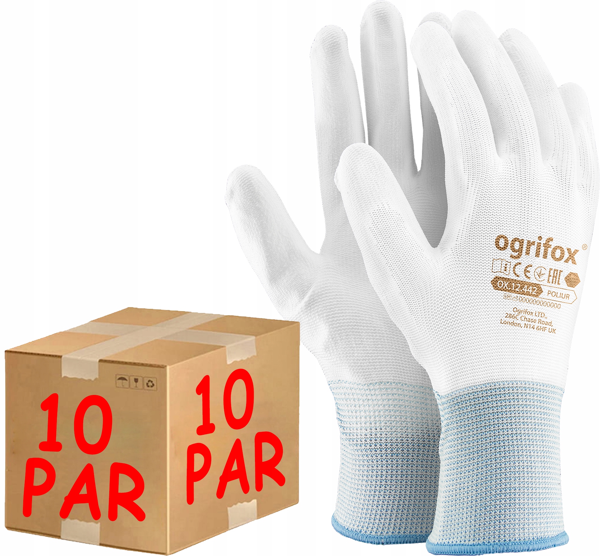 Rękawice robocze / Białe / Rozmiar: 8 - M / OX-POLIUR_WW8 - 10 szt.