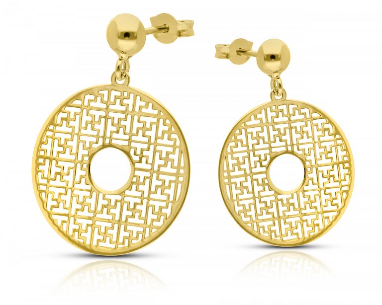 Zlaté Náušnice 585 Závěsné Široké ažurové tyčinky 14karátové zlato