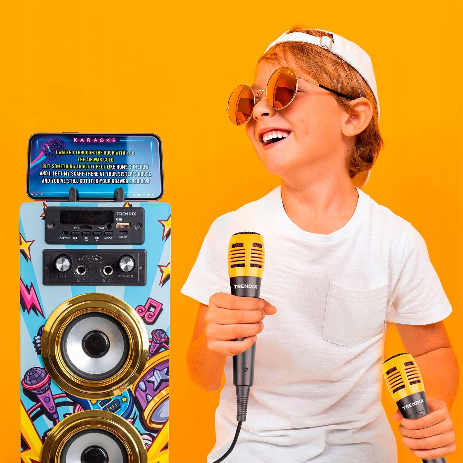 TRENDIX Karaoke Dla Dzieci Złota Gwiazda Z 2 Mikrofonami Bluetooth USB SD — miniatura 4