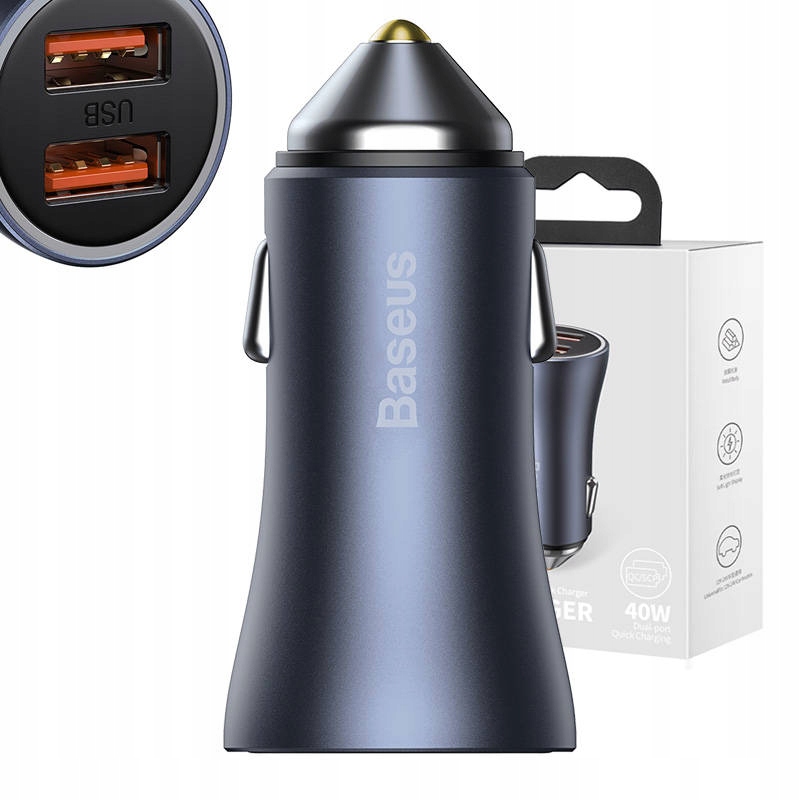 BASEUS SZYBKA ŁADOWARKA SAMOCHODOWA DO AUTA ZAPALNICZKI 2X USB QC 4.0 40W