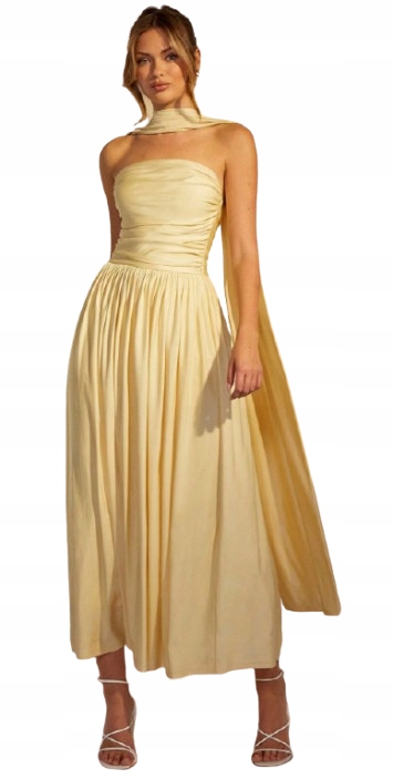 Shein Žlutá Šaty MIDI S Odhalenými Rameny A Zavazováním 38 1_A