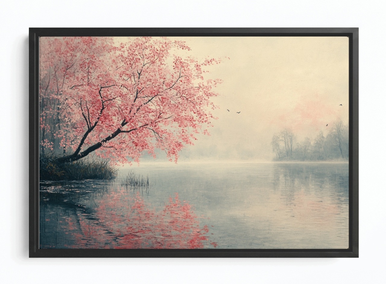 Obraz Rám Americký Box Krajina Voda Jezero Dřevo Květiny Jaro 120x80