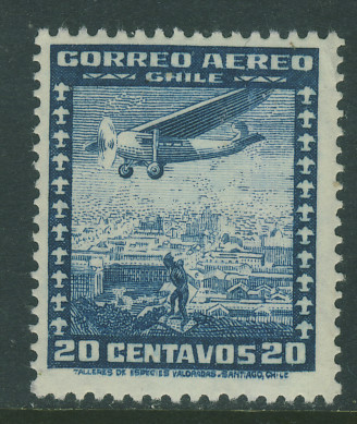 Chile 20 cts. - Samolot , miasto