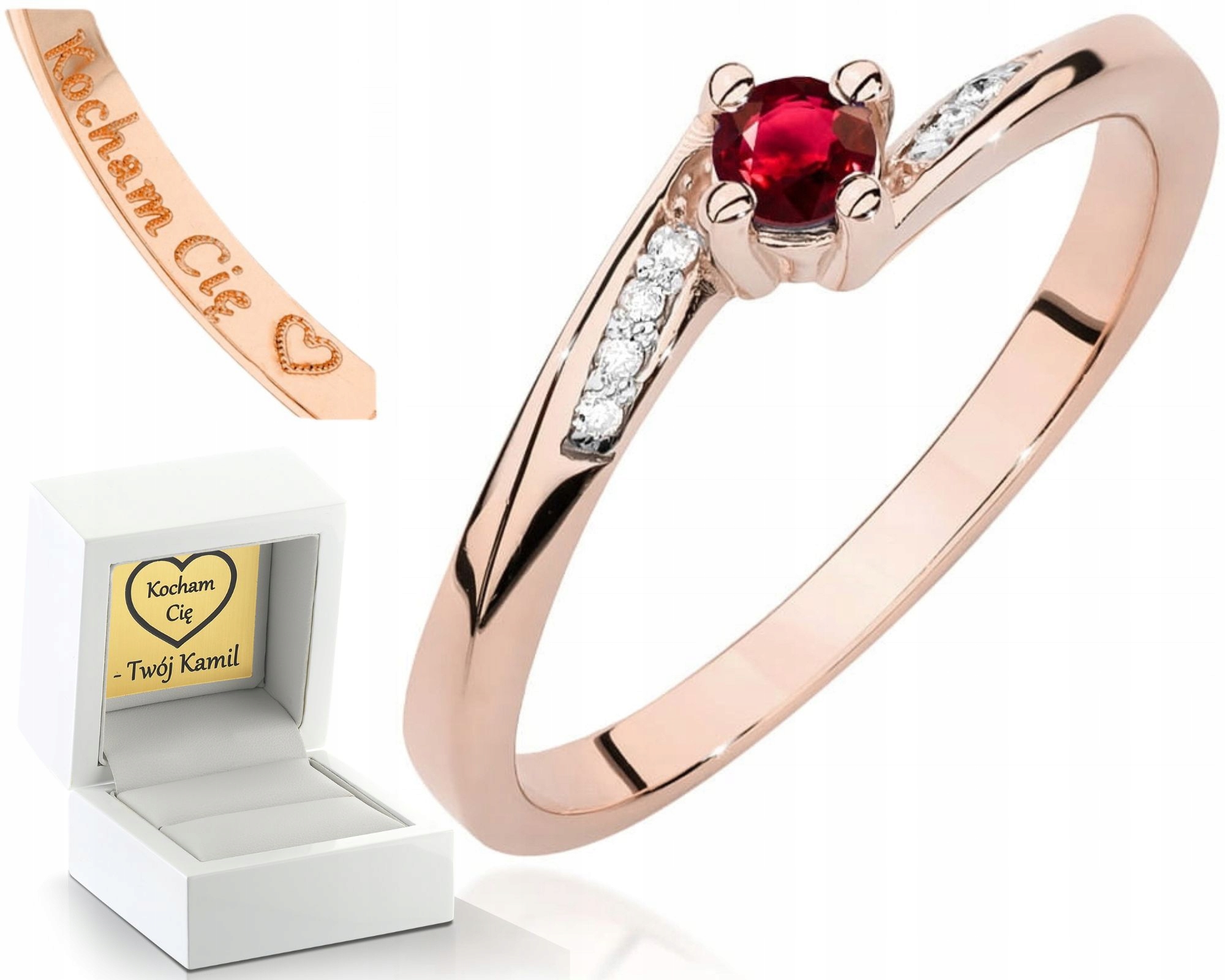 Zlatý Rubín Prstýnek Prsten S Růžovým Zlatem Gravírování 585, Dárek