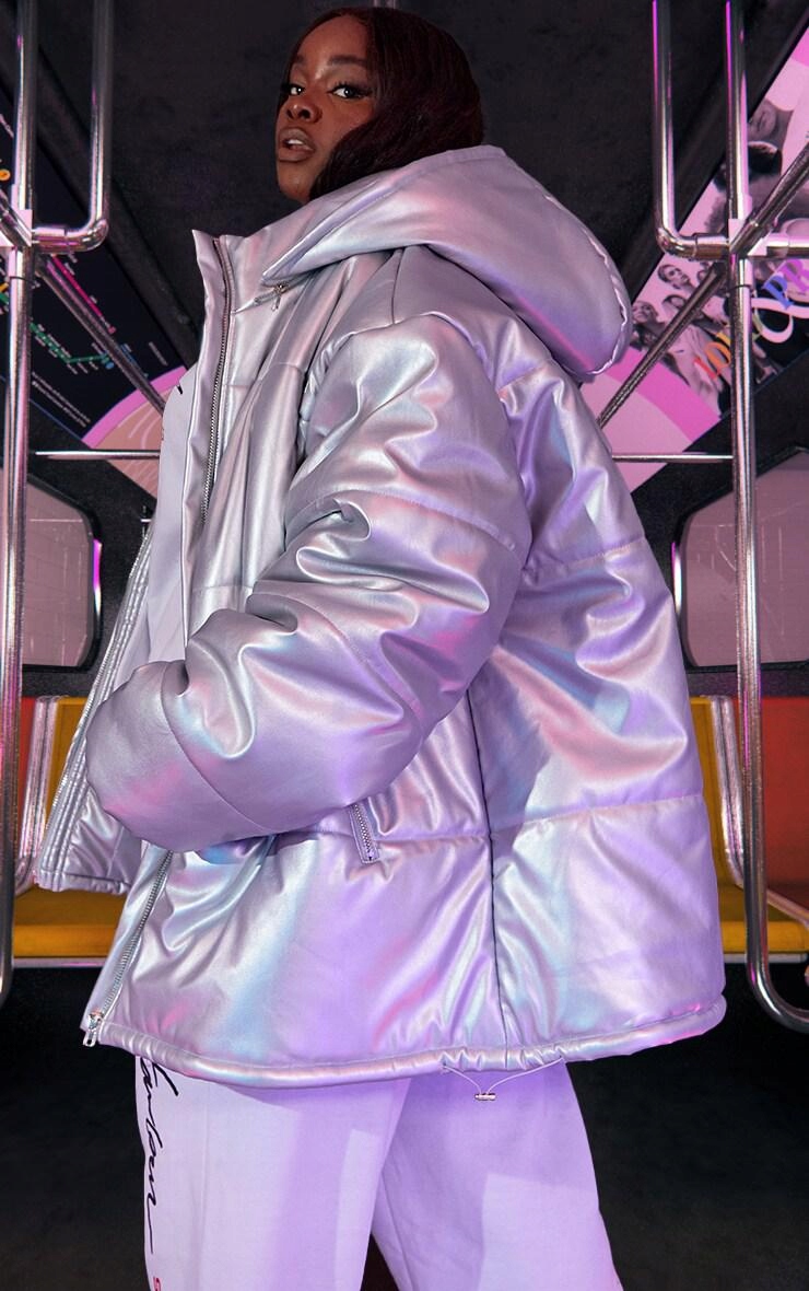 KU144 Prettylittething Stříbrná Péřová Oversize Bunda XL