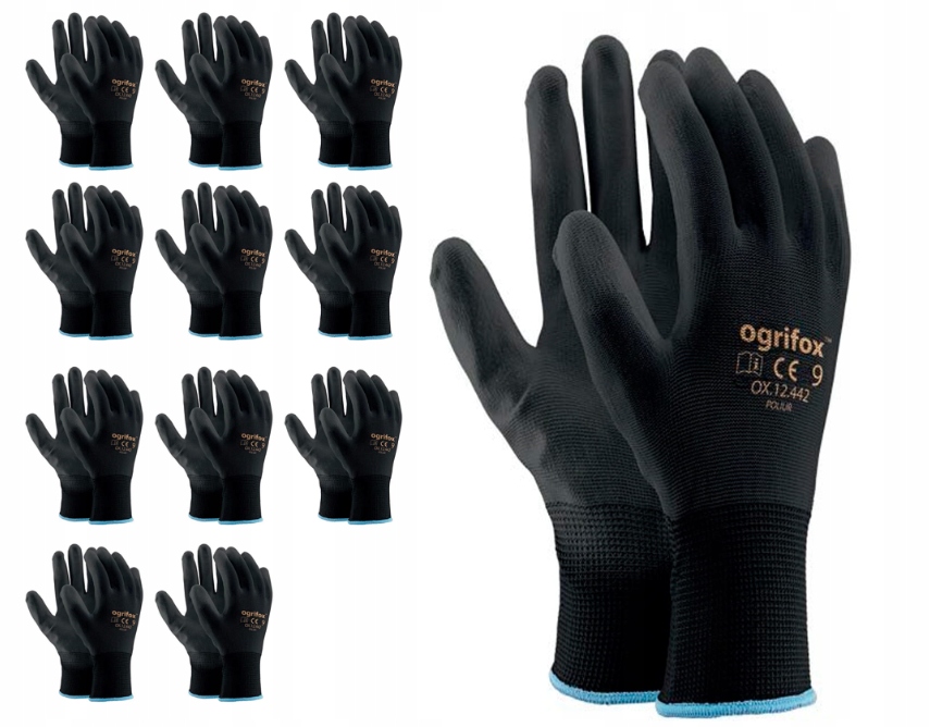 12 par Rękawice robocze OX-POLIUR czarne poliuretan 9