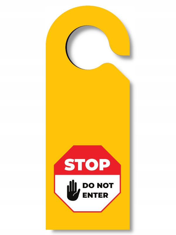 

Żółta zawieszka drzwi na klamkę Stop Do not enter