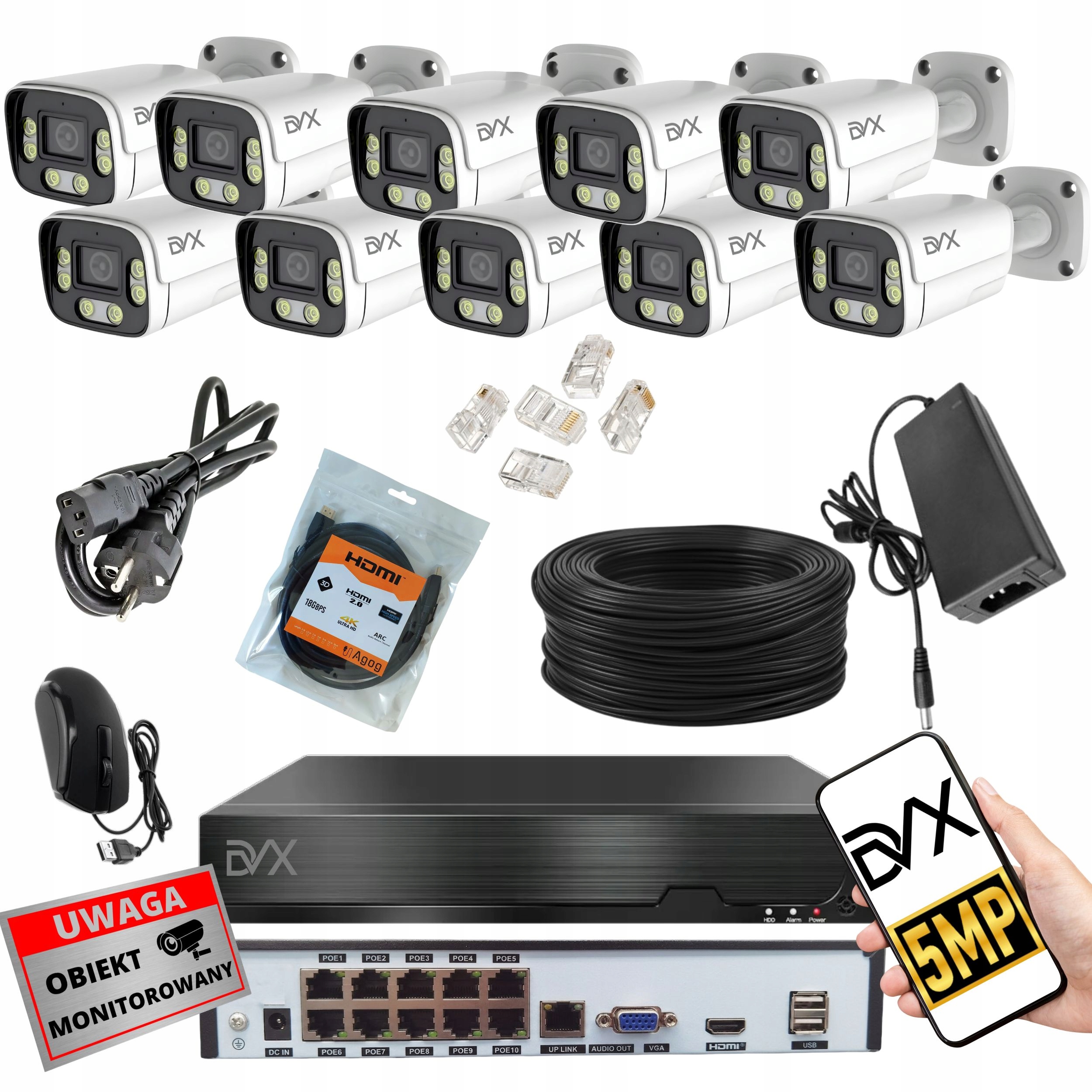 Sada Kamier x10 PT5L Monitorovanie Ip Poe 5MP 4K Uhd Registrátor P10CHWIF Nvr