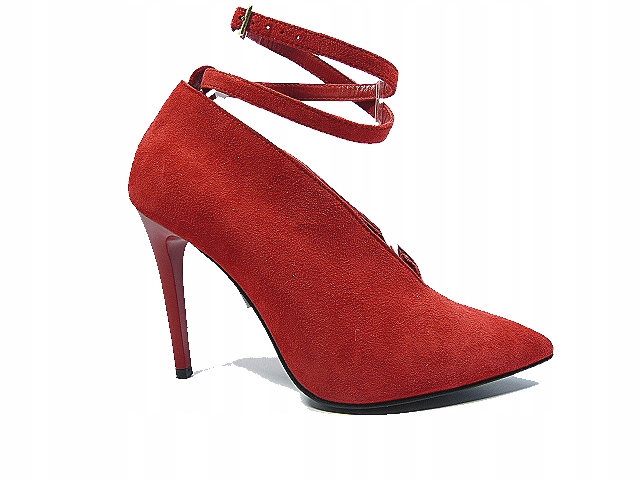 Červené semišové polobotky se zapínáním na kožené lodičky na podpatku Sala 37