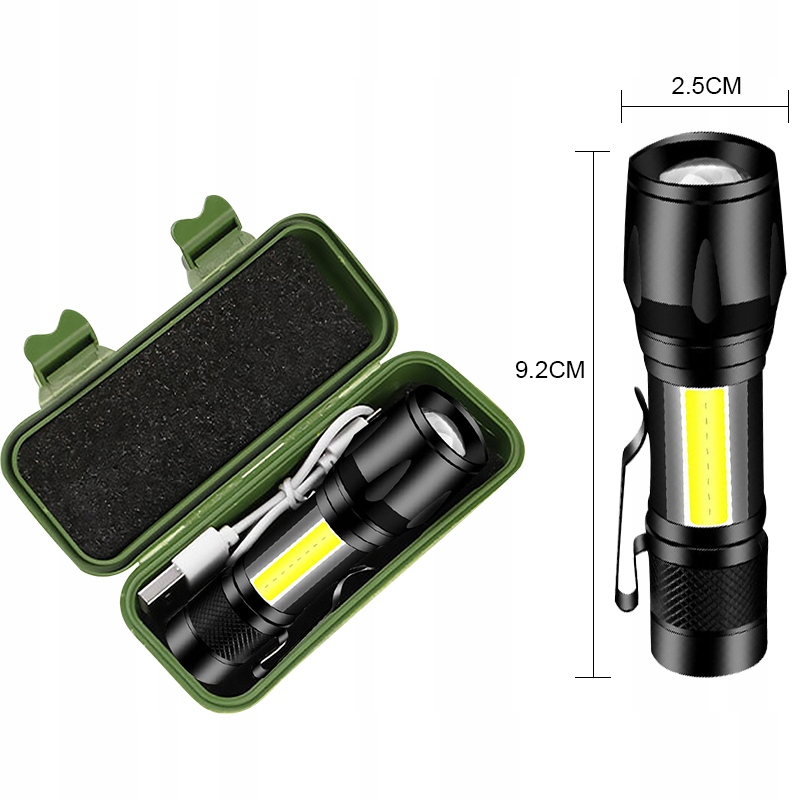 LATARKA LED ZOOM TAKTYCZNA KIESZONKOWA USB AKUMULATOR MAŁA PORĘCZNA Stan opakowania oryginalne