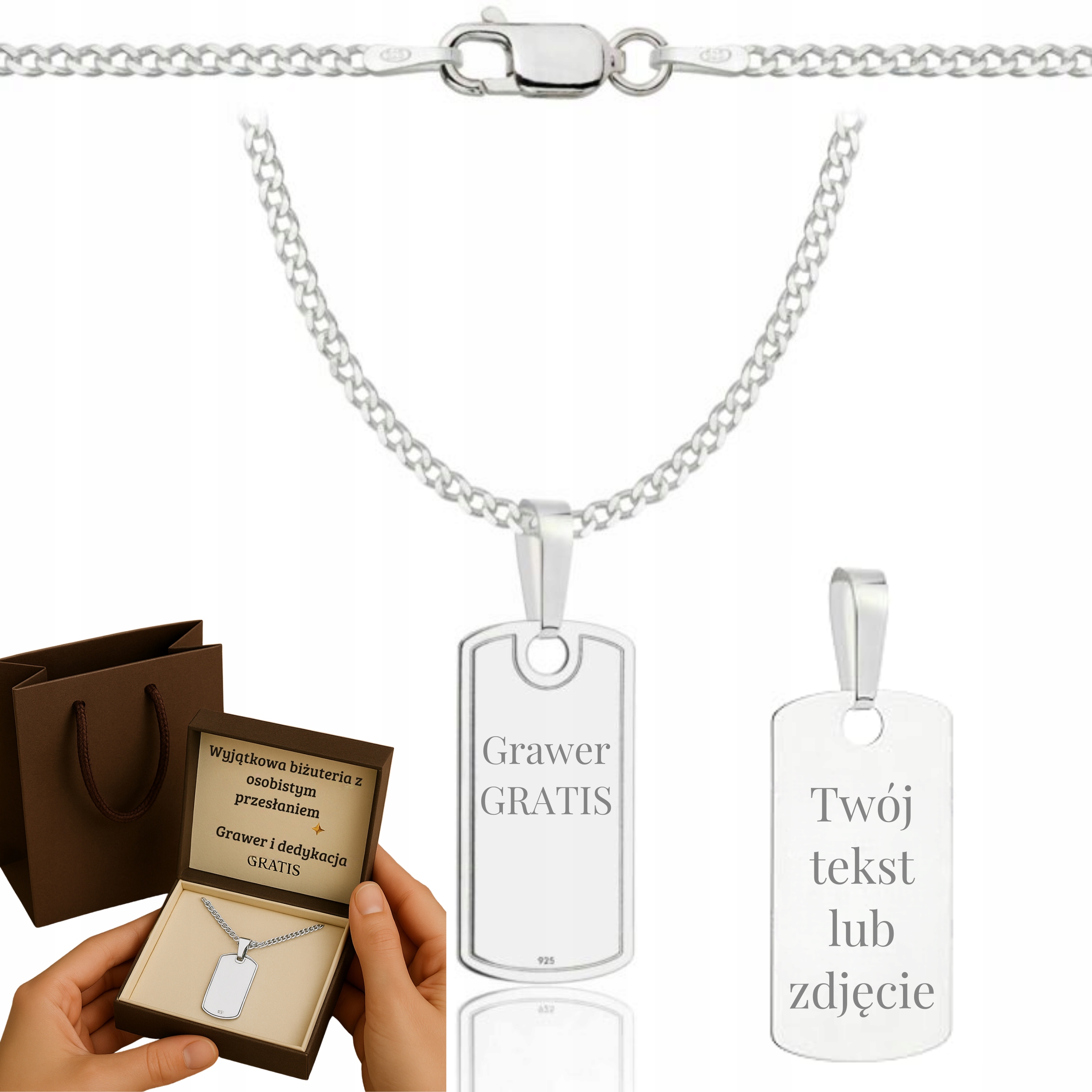 Stříbrná Dámská Řetízek S Řetězkem A Pesí Vojenská Známka Pr 925, Gravírování Bonus