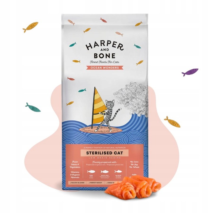 Levně Harper and Bone krmivo pro sterilizované kočky 52% Maso Ryba Losos 5kg