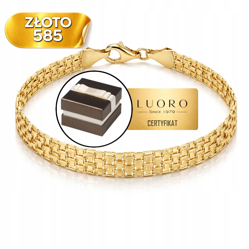 Zlatý náramek 585 14K Piatto plochý diamantový 21 cm elegantní