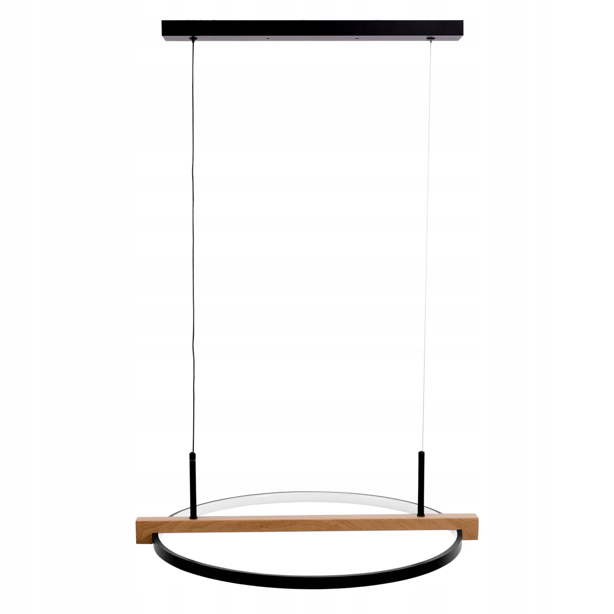 Závesná lampa Led Ring 60 cm čierna Stropné Svietidlo Nastaviteľný Kov Drevo Diaľkový Ovládač