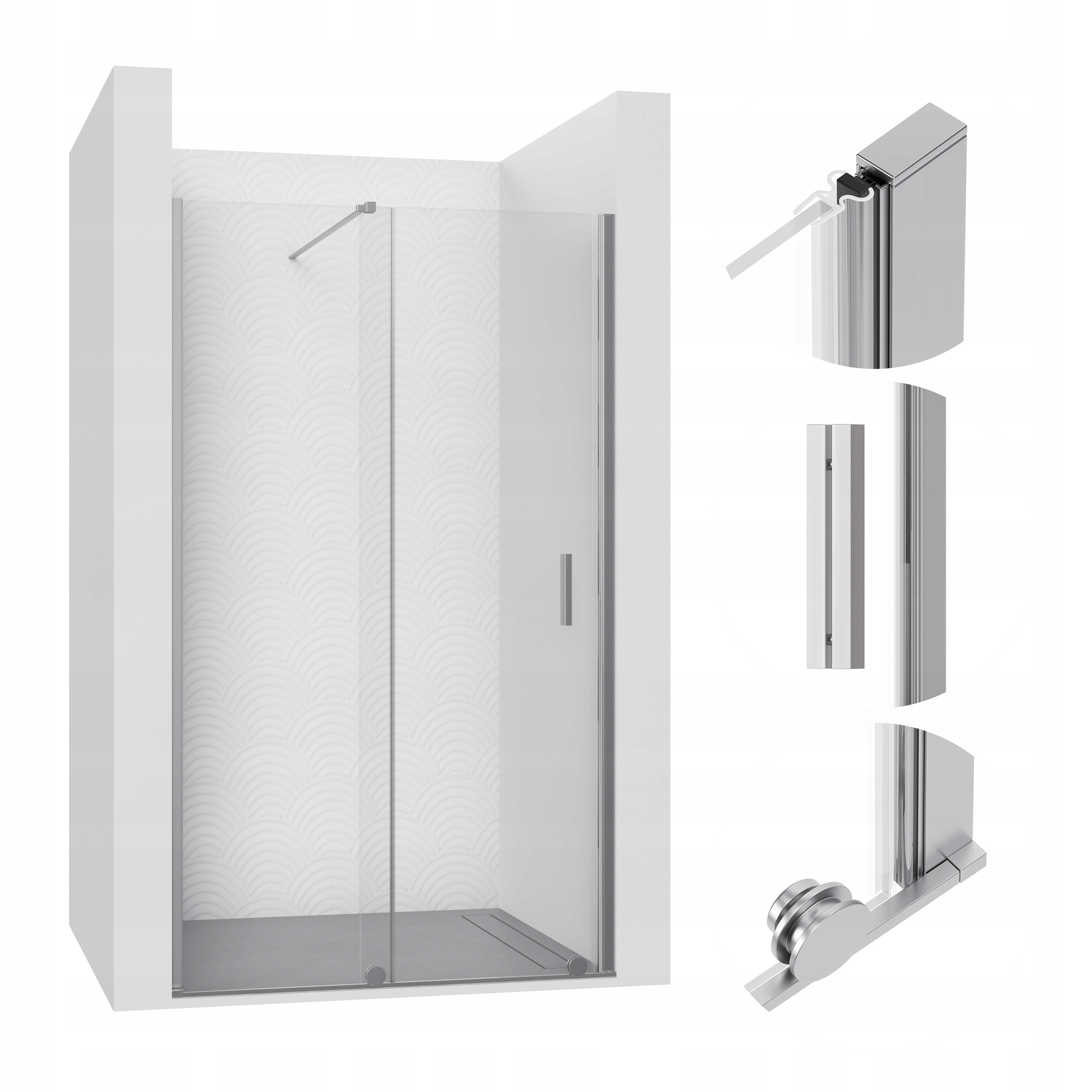 Drzwi prysznicowe wnękowe przesuwne 100CM chrom kabina walk-in szyba Esg