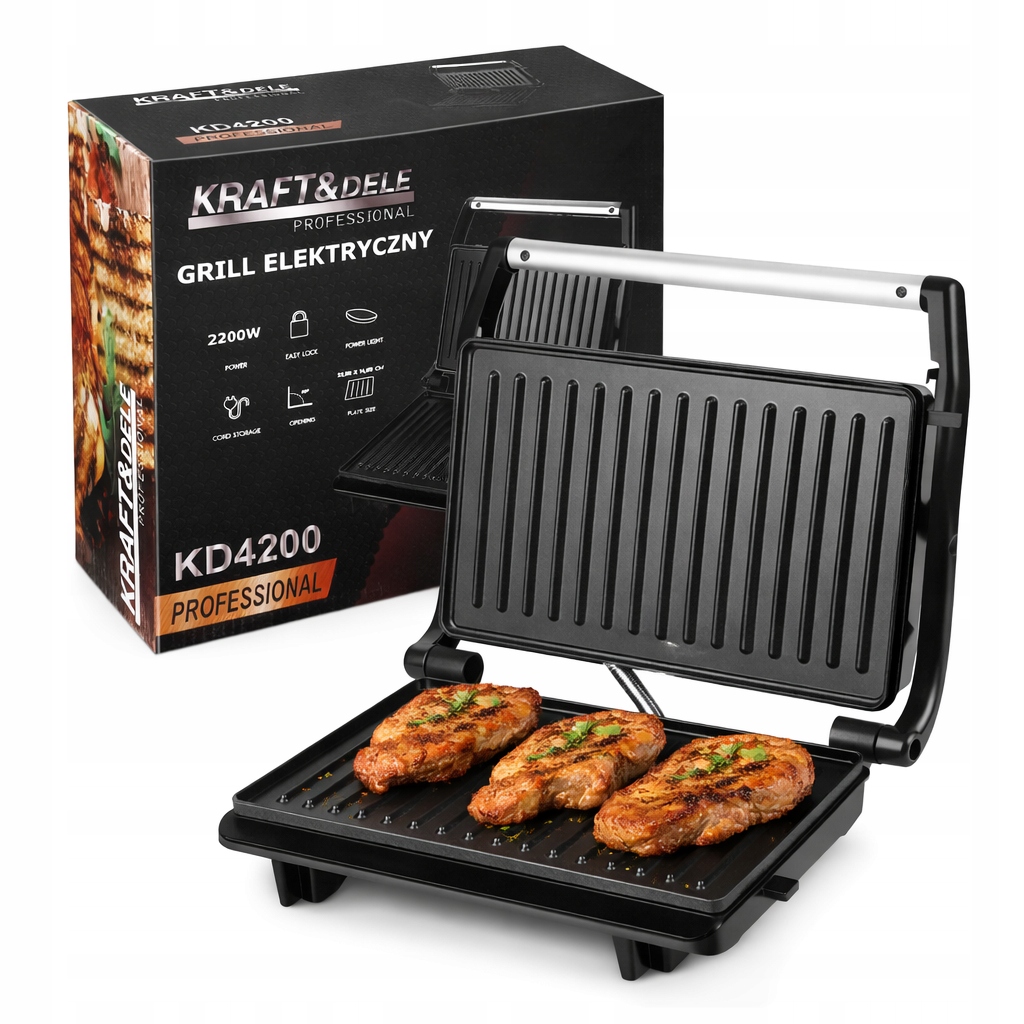 Elektrický Gril 2200W Kontaktní Opékač Na Sendviče Masa A Zeleniny, Výkonný