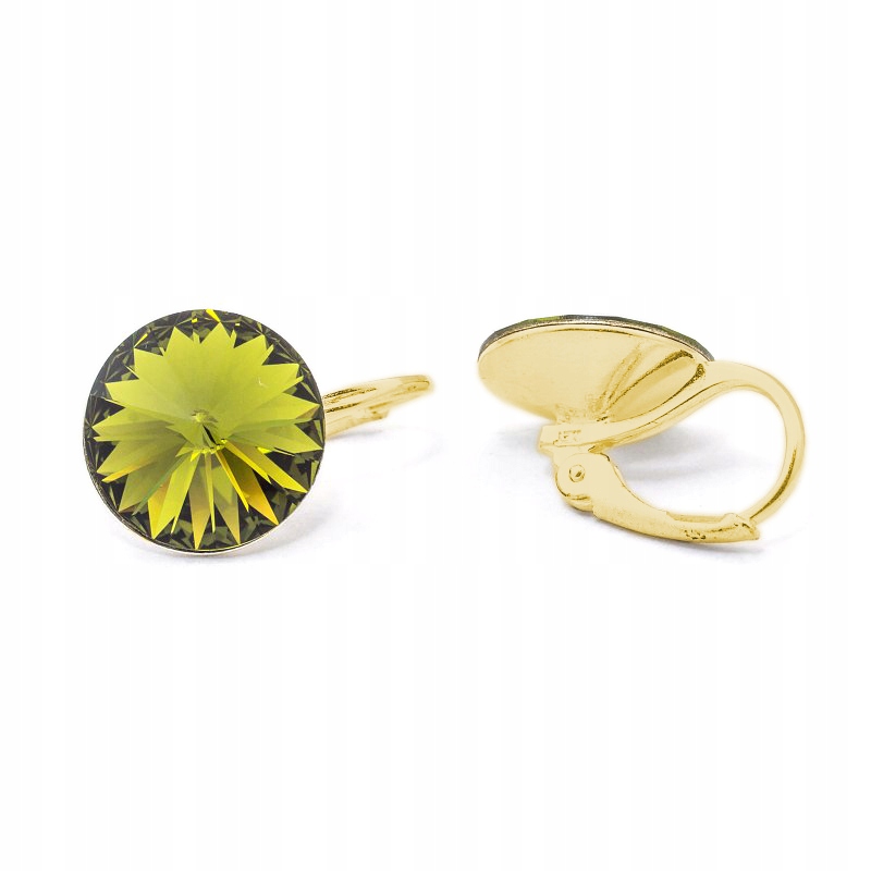 Náušnice pozlacené stříbro 925 s krystaly Swarovski Rivoli 12 mm Olivine